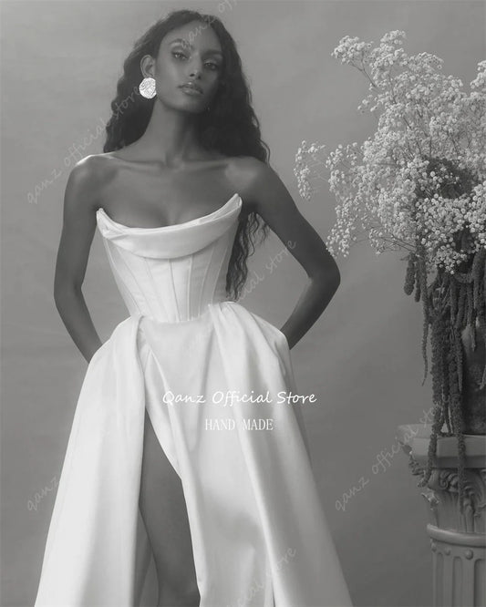 White Bridesmaid Dresses: Wedding Gown Strapless Mermaid Pleat Wedding Dress