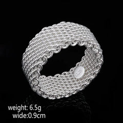 Fashion 925 Sterling Silver Mesh Interwoven Ring For Woman Christmas