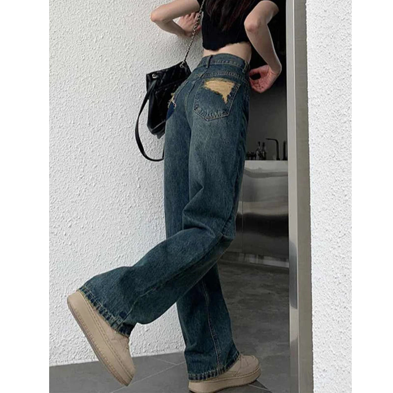 Wide Leg Jeans For Women High Waisted Contrasting Straight Leg Pant