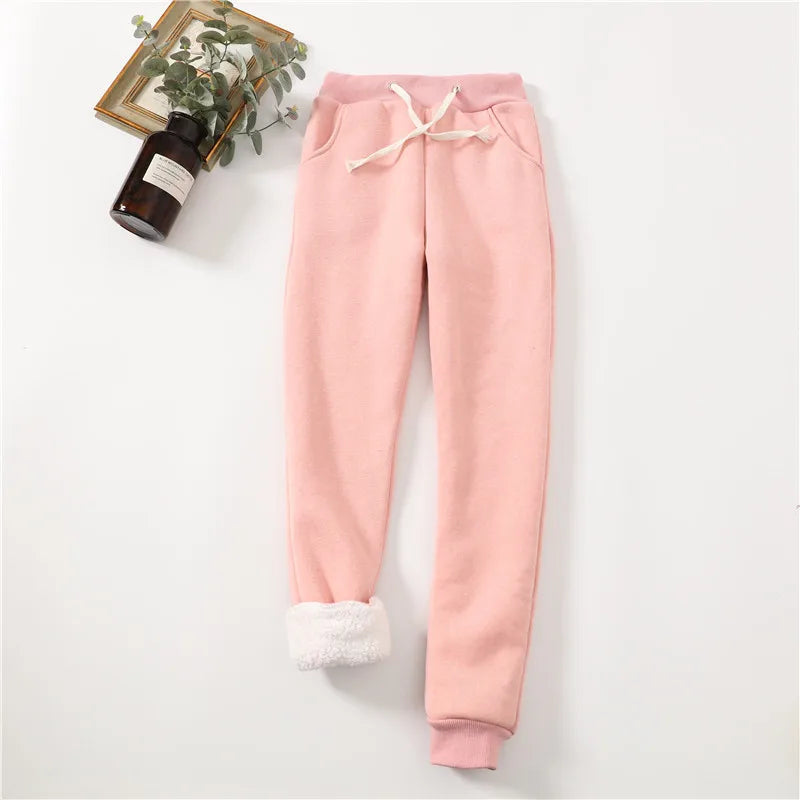 Lucyever Winter Thicken Plush Sweatpants Women Elastic Waist Warm Harem