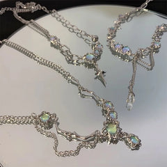 Shiny Star Necklace for Women Y2K Crystal Zircon Cross Pendant Necklaces