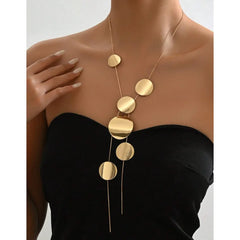 Exaggerate Golden Tassel Necklaces for Women Fashion Round Long Geometric Necklace