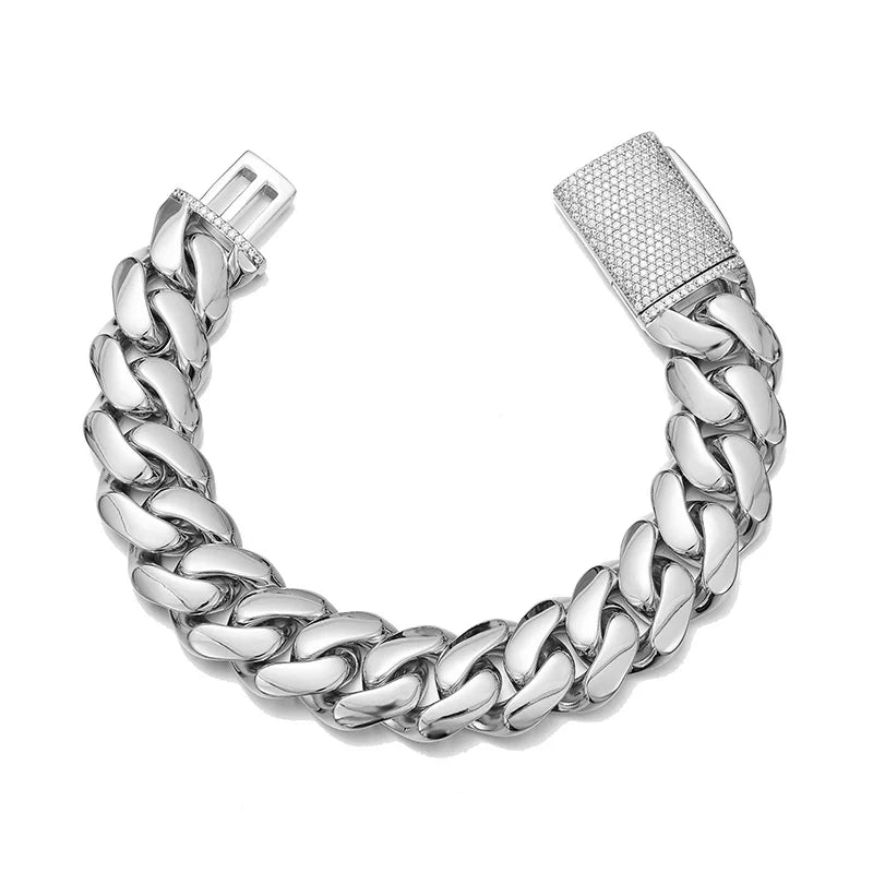 Hip Hop Rock Stainless Steel Rhombus Cuban Miami Link Chain Bracelets for Men Bling Iced Out Rapper Jewelry Gold Silver Color