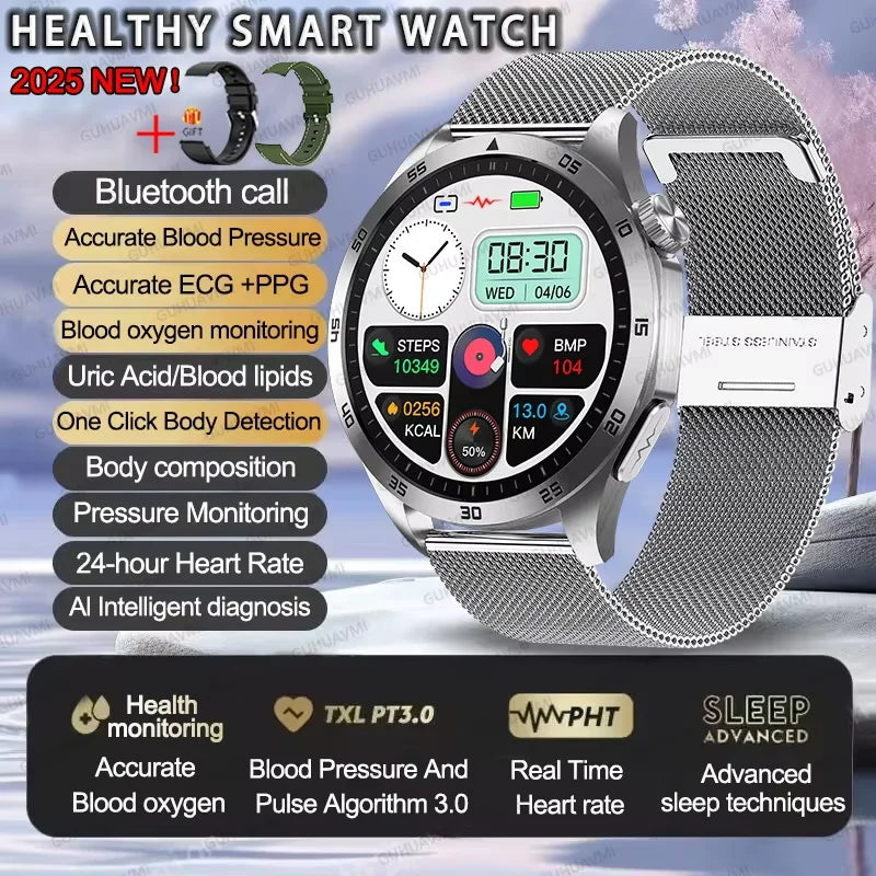 GUHUAVMI NEW Fashion Health Expert Laser iagnosis Smart Watch Men ECG+PPG Three highs  Blood Pressure Heart Rate HD Call Watches