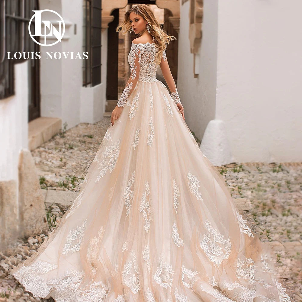 White Bridesmaid Dresses: Wedding Dress Modern Detachable Train With Long Sleeve