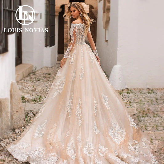 White Bridesmaid Dresses: Wedding Dress Modern Detachable Train With Long Sleeve