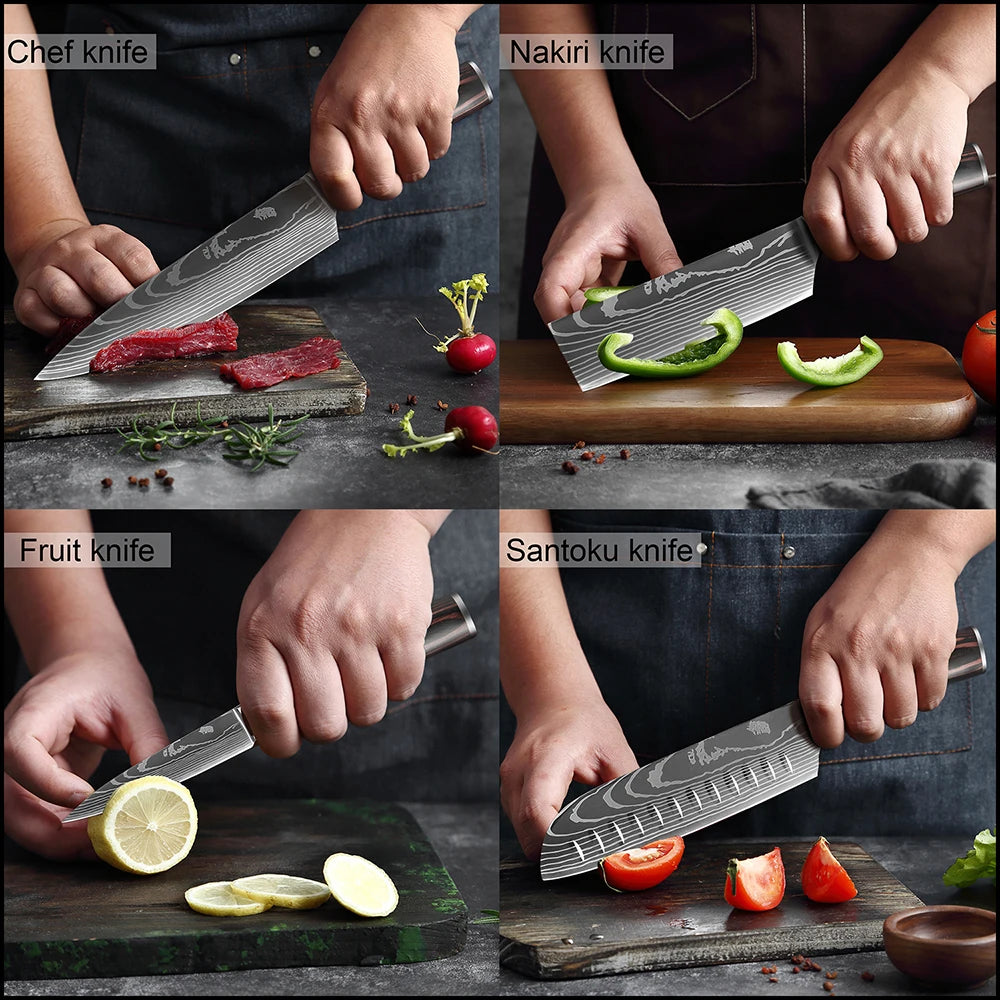 Pro Kitchen Chef Knife Super Sharp Stainless Steel Cleaver Laser Damascus