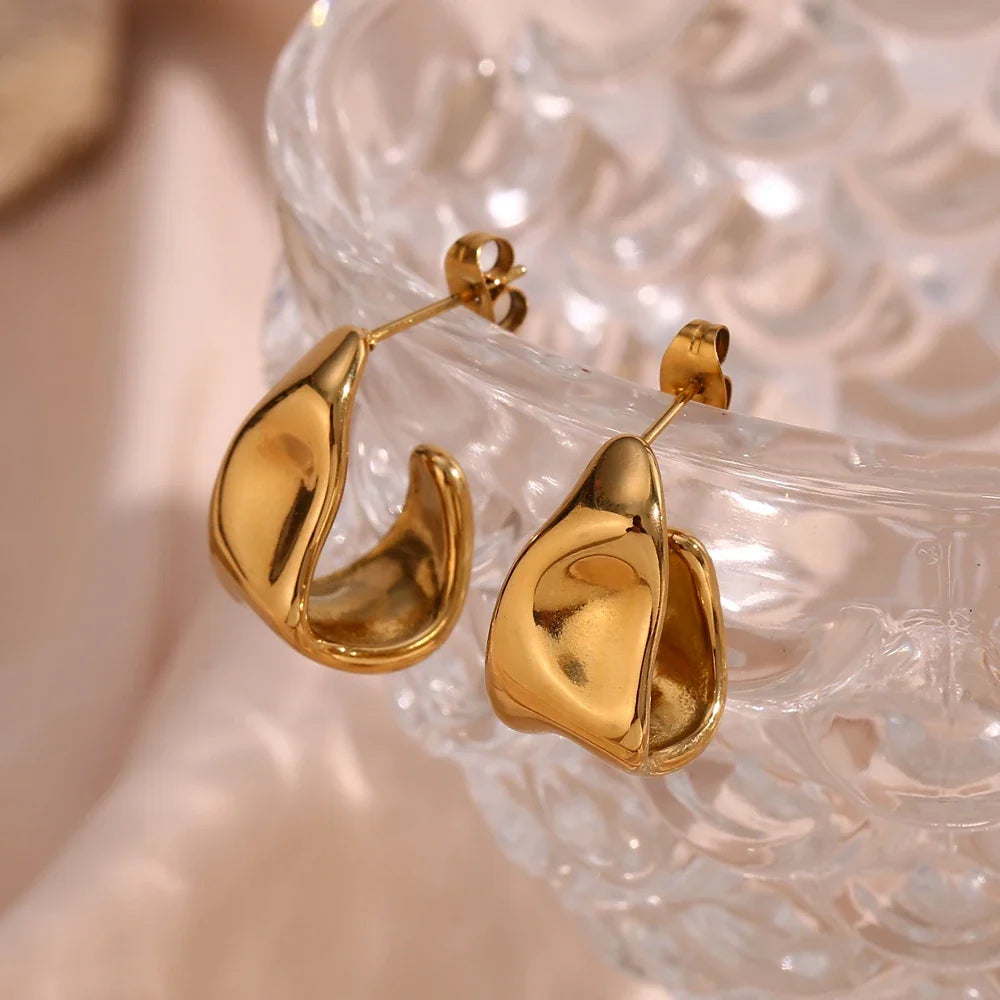 E.B.belle Hot-Selling Geometric Trapezoid Shape Creole Stainless Steel Earrings For Woman Unusual Earrings Women's Ear Creoles