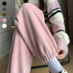 thick warm pants women vintage pink plush casual high waist sweatpants