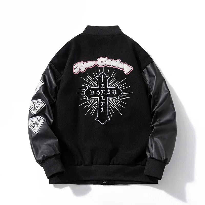 High Quality Baseball Suit Men's American Retro High Street Loose Leather Varsity Jacket