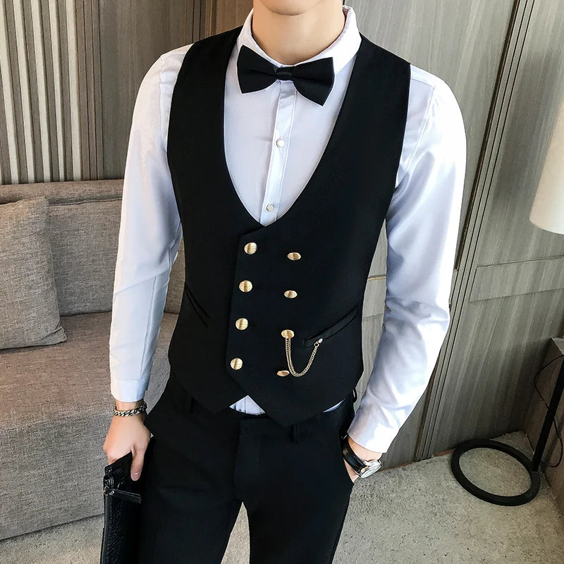 Tuxedo for Mens: Men's Double Breasted Vest Spring Slim Sleeveless Formal Suit