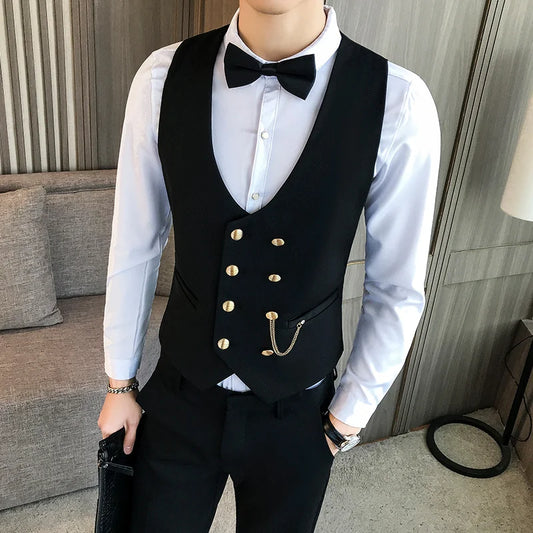 Tuxedo for Mens: Men's Double Breasted Vest Spring Slim Sleeveless Formal Suit