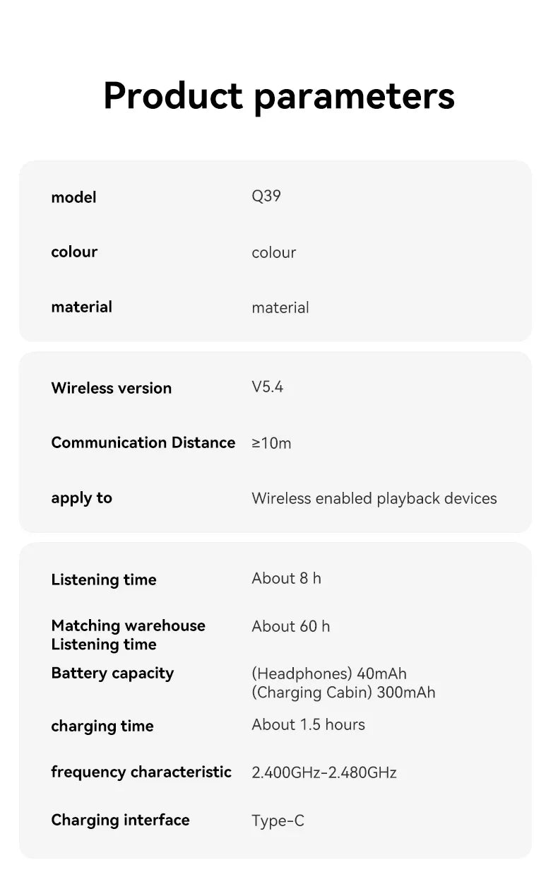 MZYMI Q39 AI Translation Wireless Earphone TWS Ear Hook Sport Running Bluetooth Headset ENC Noise Cancelling Headphone With Mic