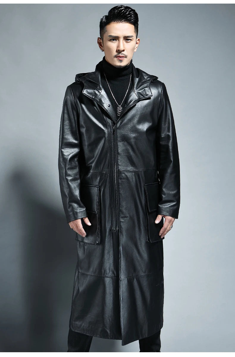 Long Black Loose Waterproof Windproof Soft Pu Leather Trench Coats