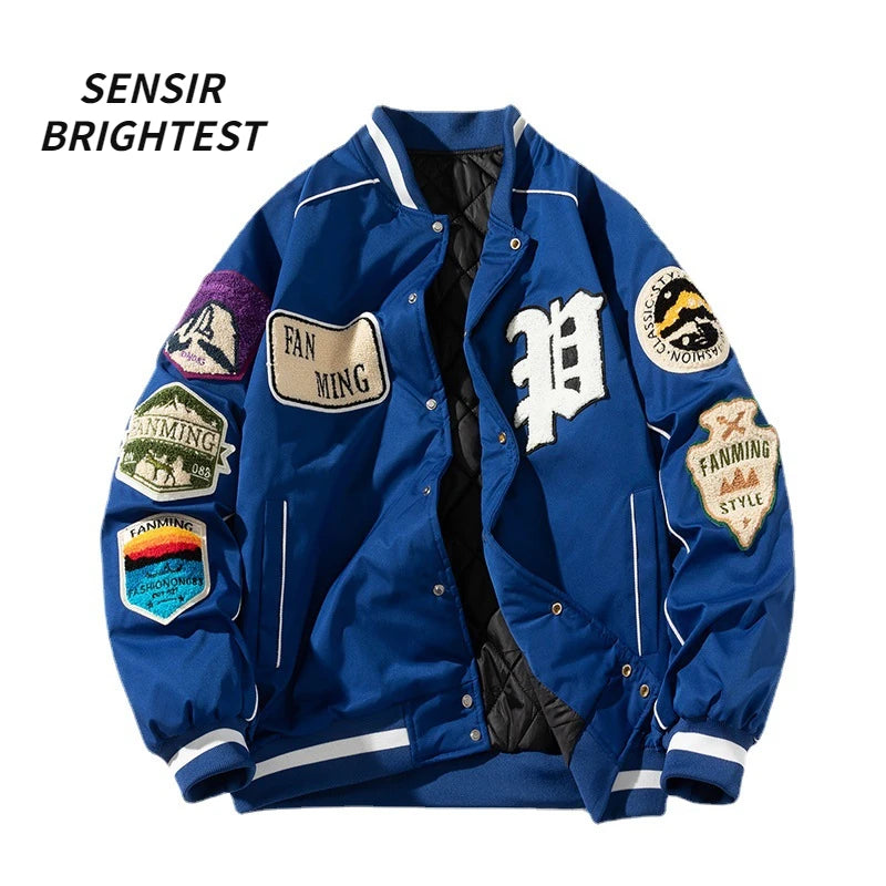 American Street Embroidery Jacket Men's Baseball Shirt Heavy Cotton Coat Men's