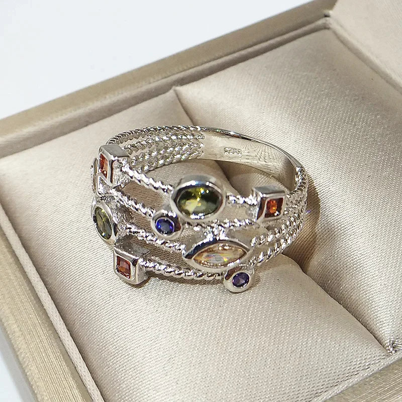 Genuine S925 Stamp Silver Color Rings for Women Hollow Engagement Ring Bijoux