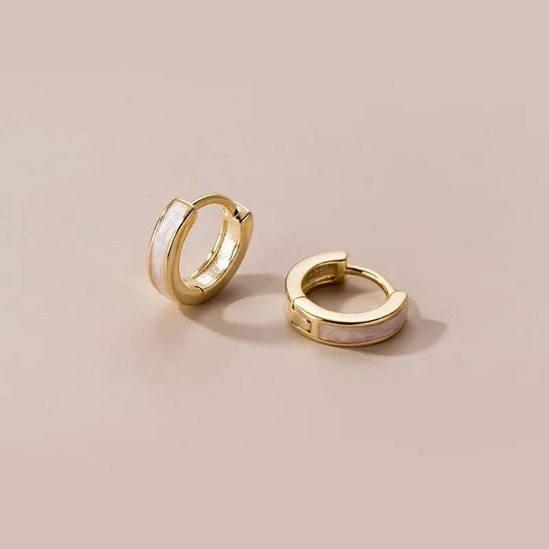 WANTME 925 Sterling Silver Fashion Simple White Enamel Huggies Ear Hoop Earrings for Women Classic Gothic Punk Men Loop Jewelry