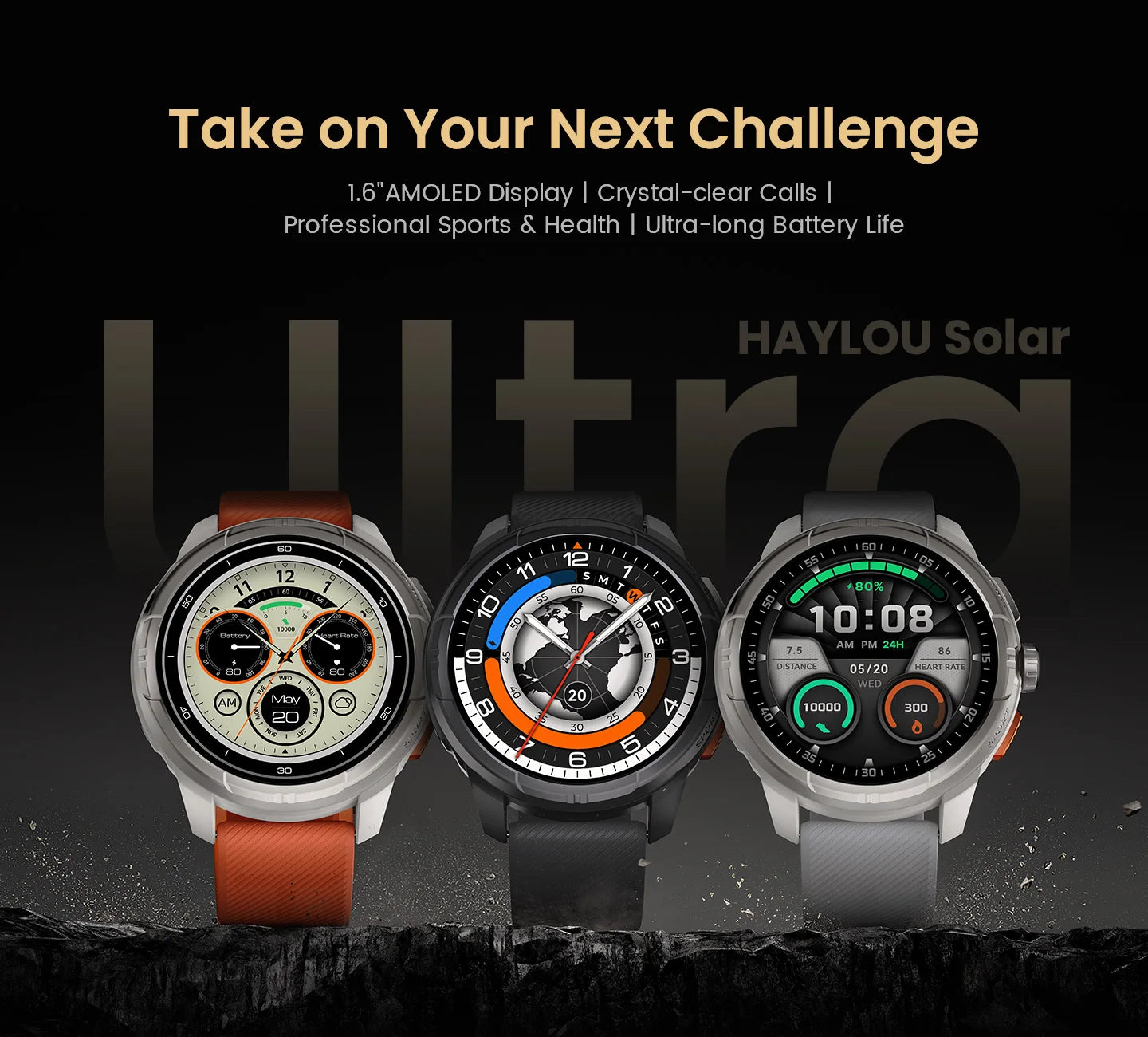 HAYLOU Solar Ultra GPS Smartwatch 1.6” AMOLED Display 5ATM Waterproof Built-in GPS Bluetooth Phone Calls Sports Smart Watch