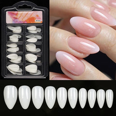 100Pcs/box Quick Extension Full Cover Fake Nails Clear White Water Drop Coffin False Nails Tips Finger Extension Nail Art Mold