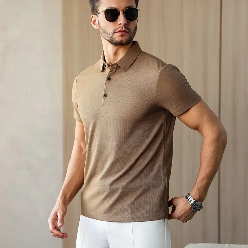 New Men's Business Casual Short Sleeved Shirt Solid Color Polo Shirt Fashionable Breathable Comfortable Versatile Top