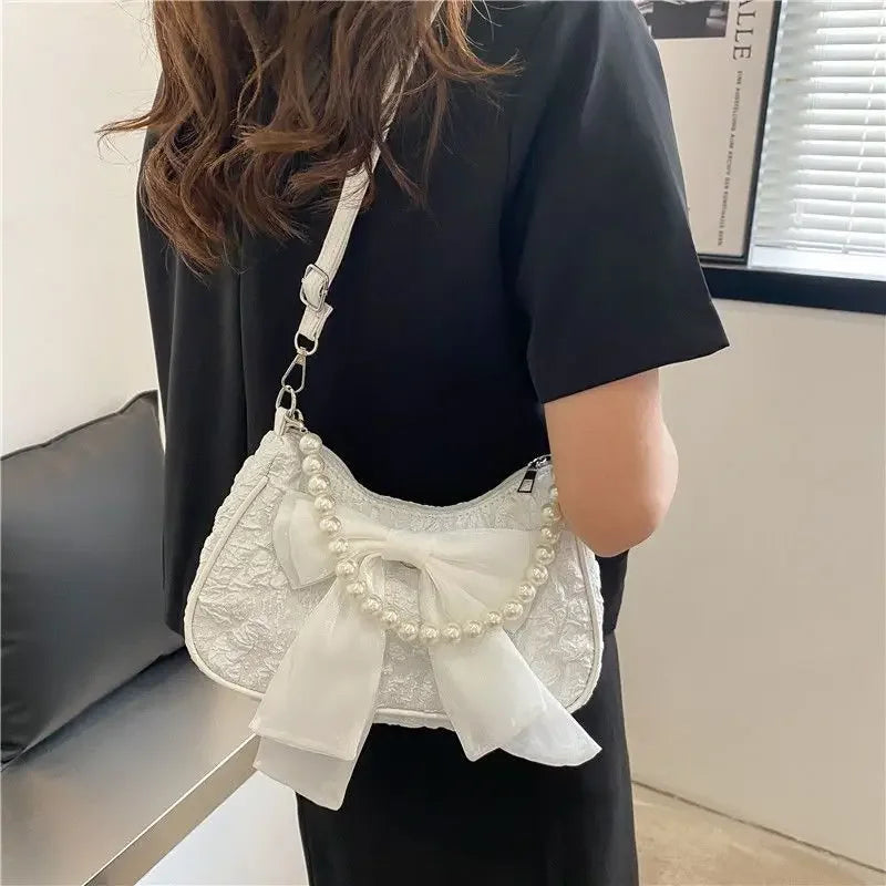 Pearl Female Bag Retro Luxury Designer Handbag Bow Crossbody Bags Fashion