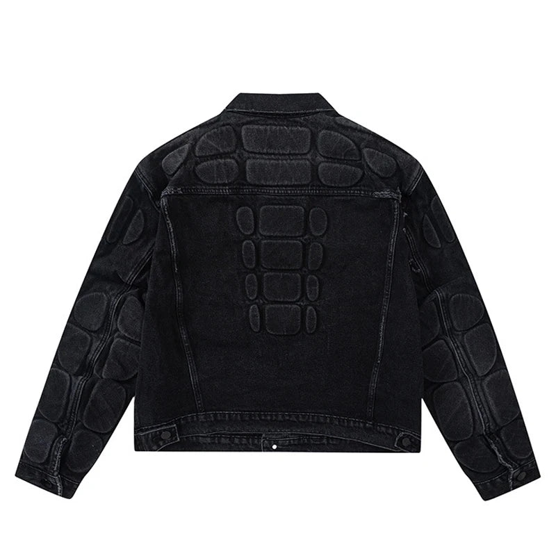 Retro Cargo Denim Jacket Man Gothic Turtle Shell Pattern Hip Hop Bomber Jackets