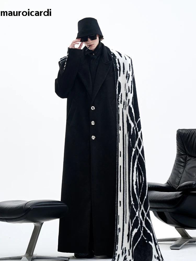 Autumn Winter Oversized Extra Long Warm Black Wool Blends Coat