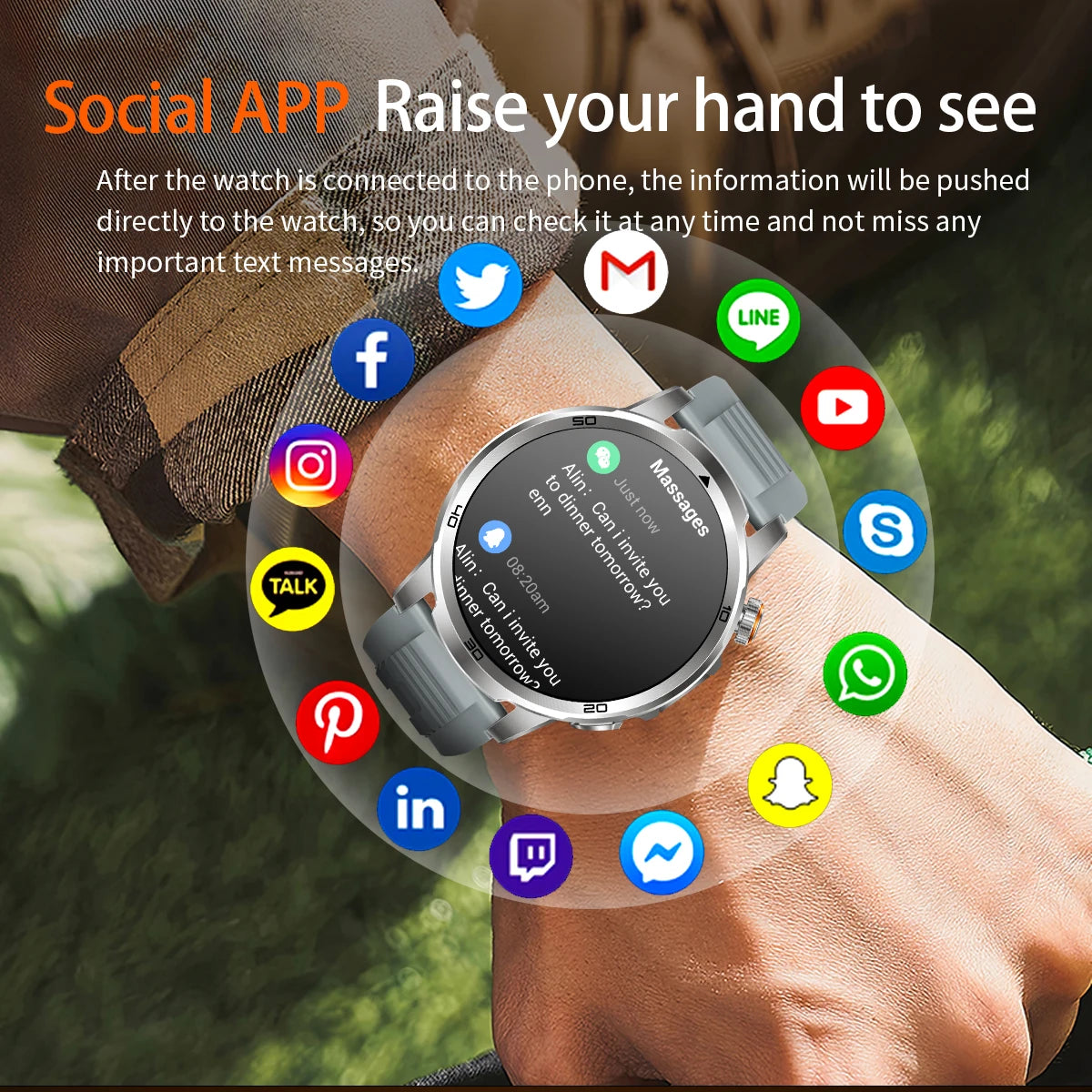 1000mAh Super Large Battery Military Smart Watch BT Call LED Flashlight SOS Alarm 5ATM Waterproof Outdoor Tactical Watches Men