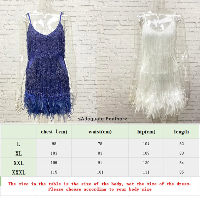 Plus Size Women Sequins Tassel Feather Dress 2023 Autumn Winter Sexy Mini Evening Party Club Elegant High Quality Prom Vestido