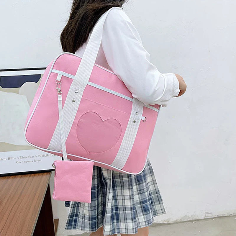 Japanese Lolita Heart JK School Uniform Bags Fashion Women Oxford  Women Student PU Handbag Cosplay Anime Shoulder Bag