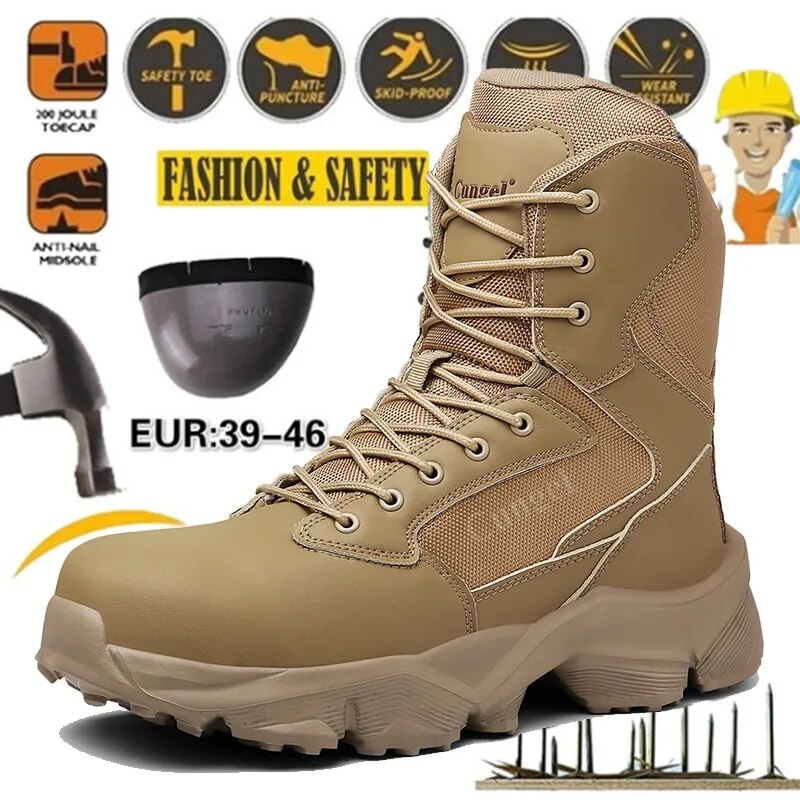 SOLIBEN Men Tactical Boots Army Boots Mens Military Desert Work Safety Shoes Climbing Hiking Shoes Ankle Men Outdoor Boots