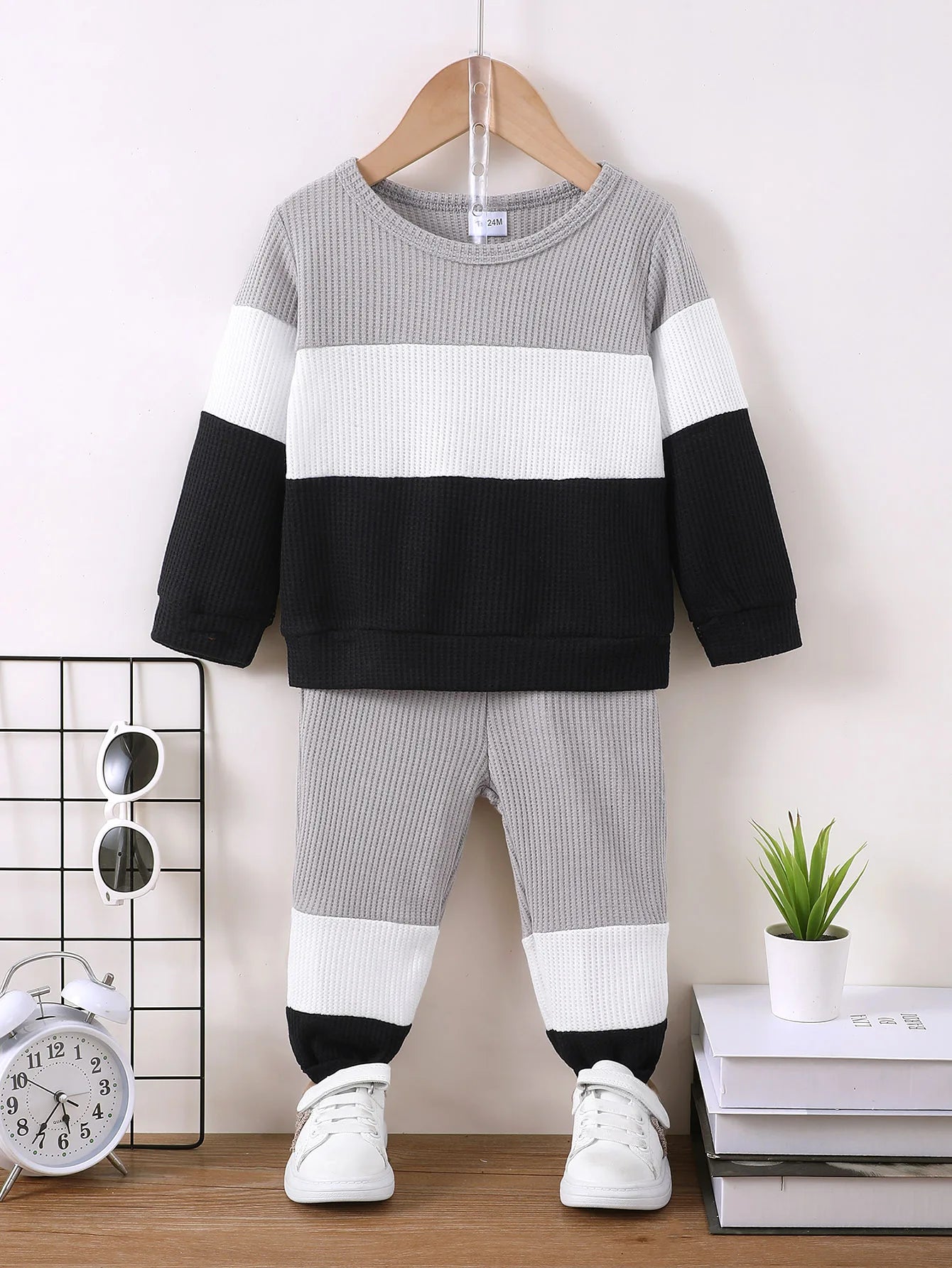 2PCS Kids Boy Clothing Set Fashion Color Block Long Sleeve Top+Pants Spring&Autumn Handsome Sports Outfit for Children 1-6 Years