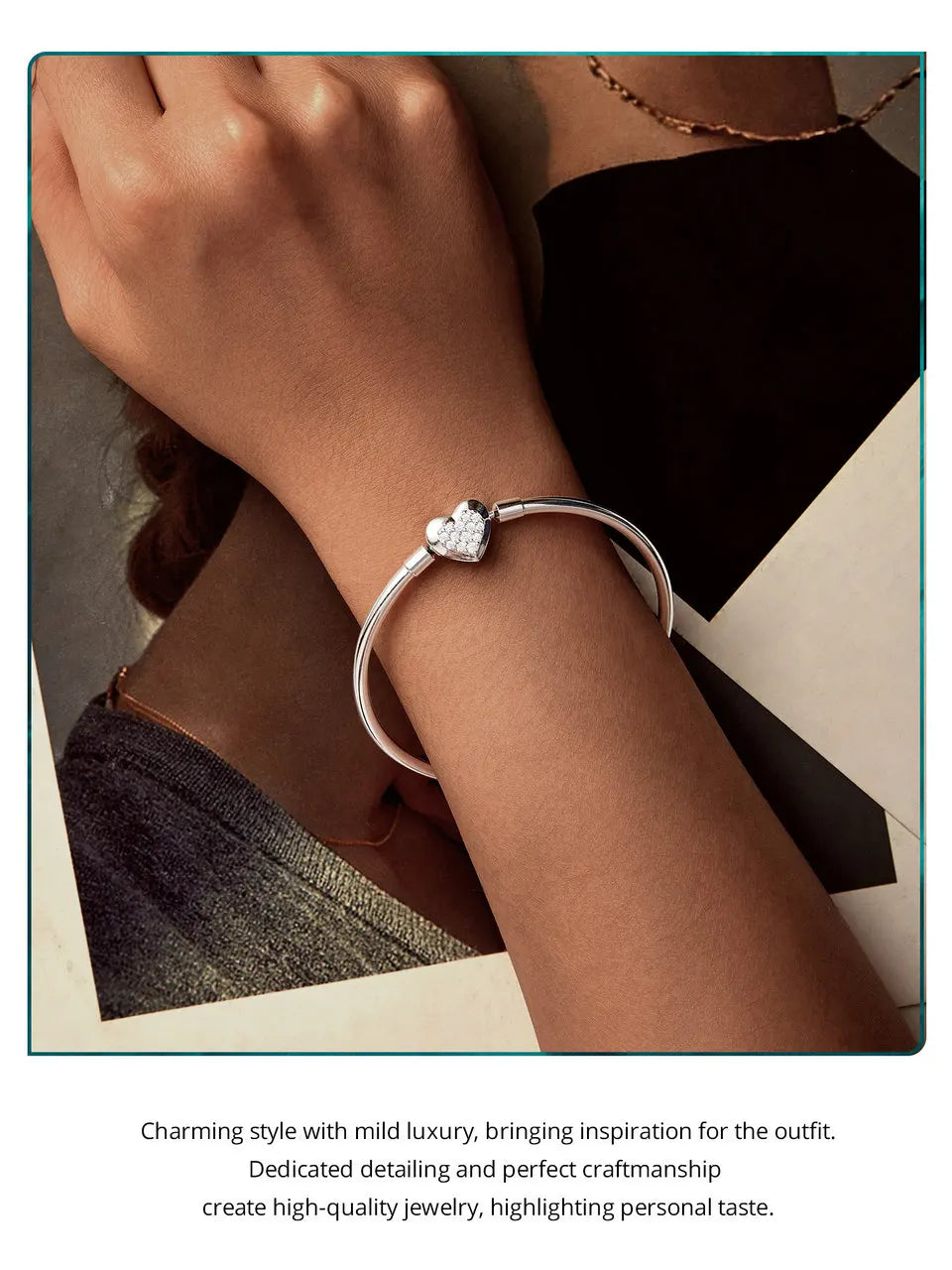 BAMOER Genuine 925 Sterling Silver Charm Glossy Bracelet Heart/Shell Clasp Basic Bangle Star Spacer Beads for Women DIY Jewelry