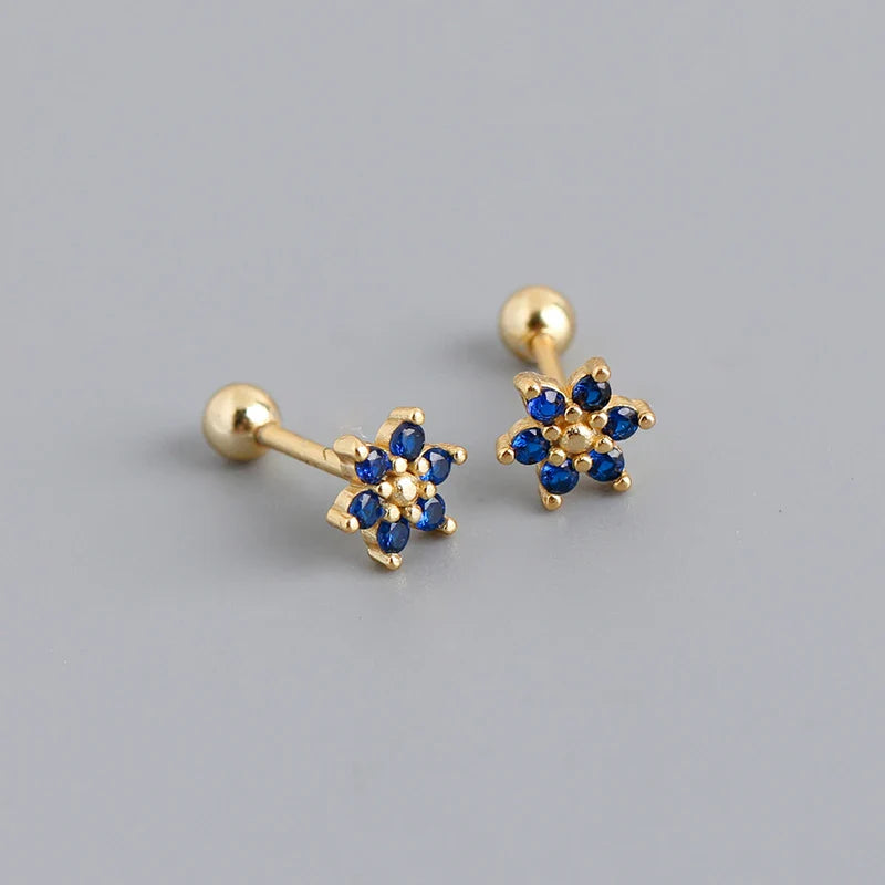 WANTME 925 Sterling Silver Fashion Korean Petal Screw Bead Stud Earrings for Women Charm Ear Bone Piercing Jewelry Accessories