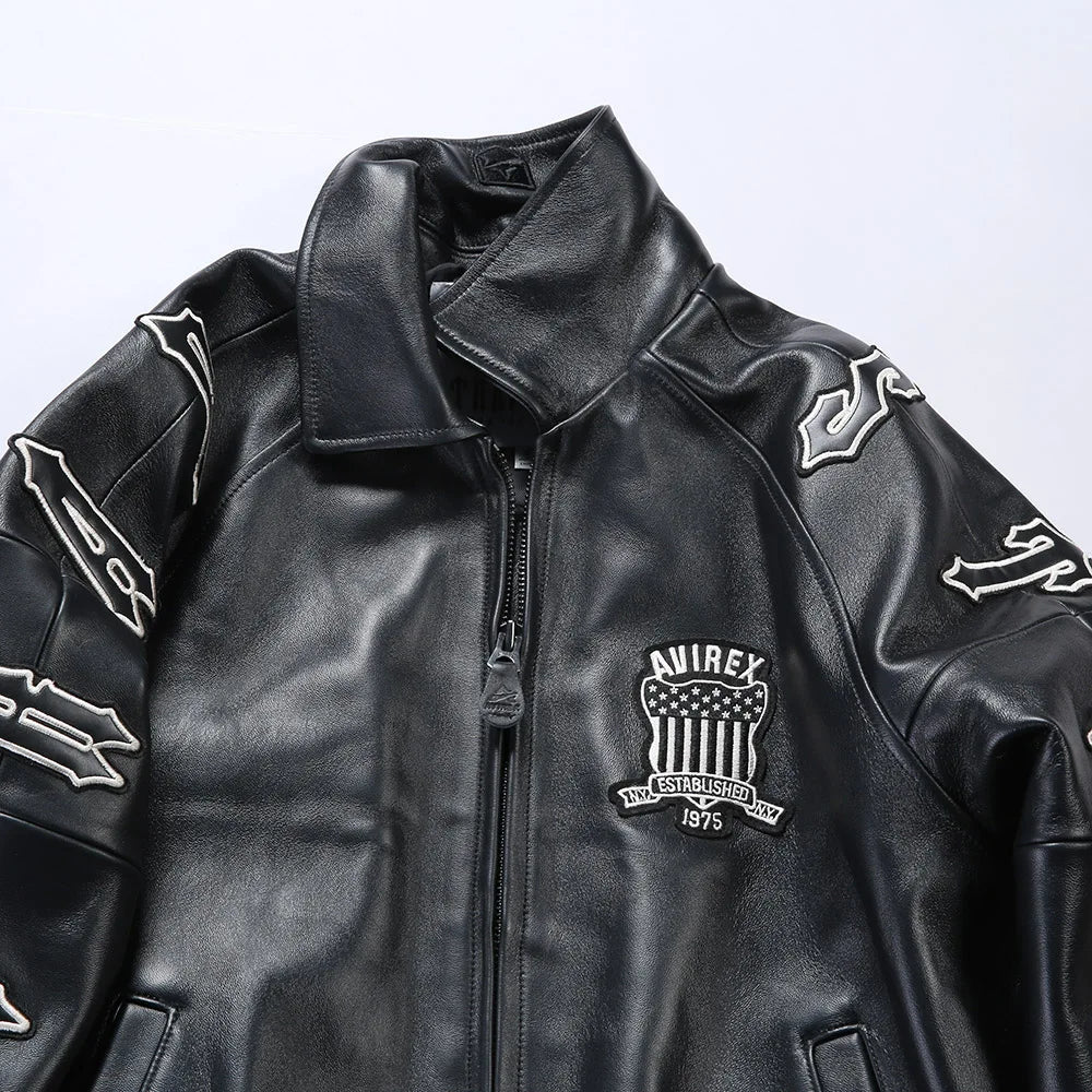 collaborative French lamb leather genuine leather jacket men's