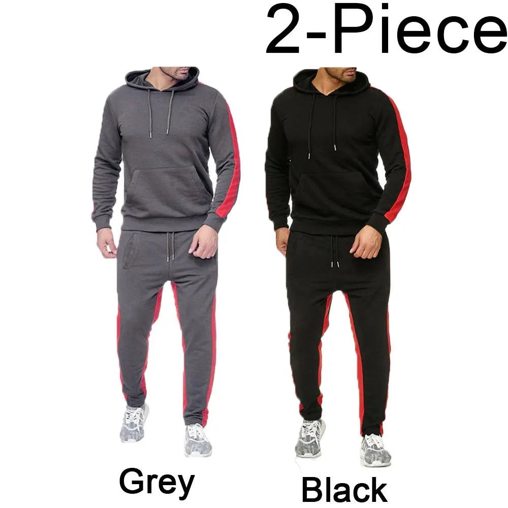 Casual autumn and winter long-sleeved men's 2-piece sports suit color block striped breathable sports suit