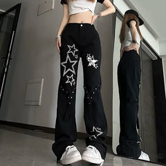 Micro-La American Star Jeans Female ins Trend Joker Y2k High Waist Slim Loose Pant