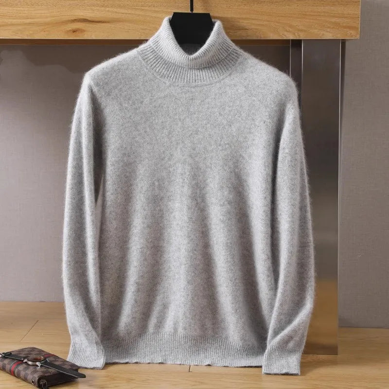 Men's 100% pure Mink velvet Cashmere Sweater High Lapels Pullovers Knitted Winter