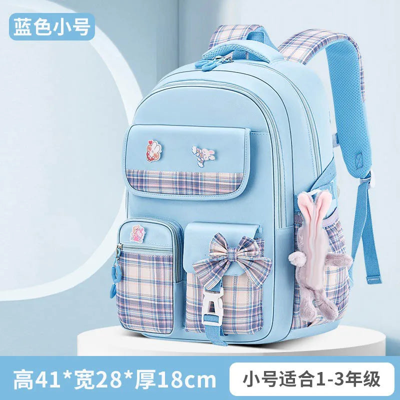 Protecting The Spine Ergonomics Elementary School Students Girls Checkered Backpack Large Capacity Lightweight Waterproof