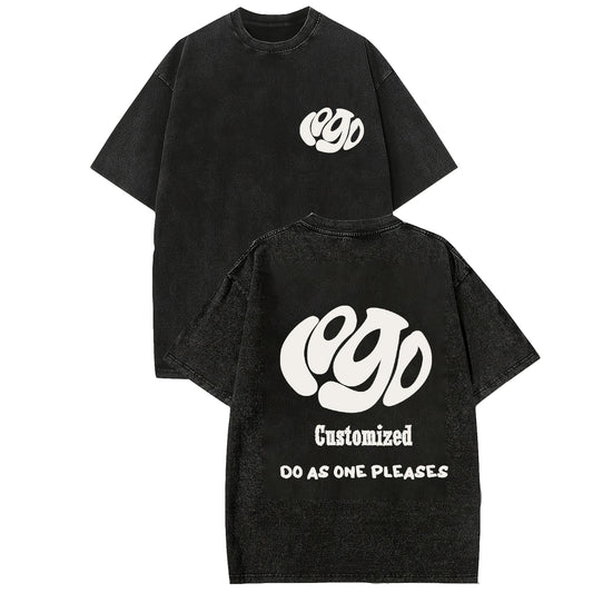 Custom Your LOGO Hip Hop Streetwear Men 100% Cotton T-shirts Oversized Washed Top Tee Unisex Summer Retro Brand Personalized