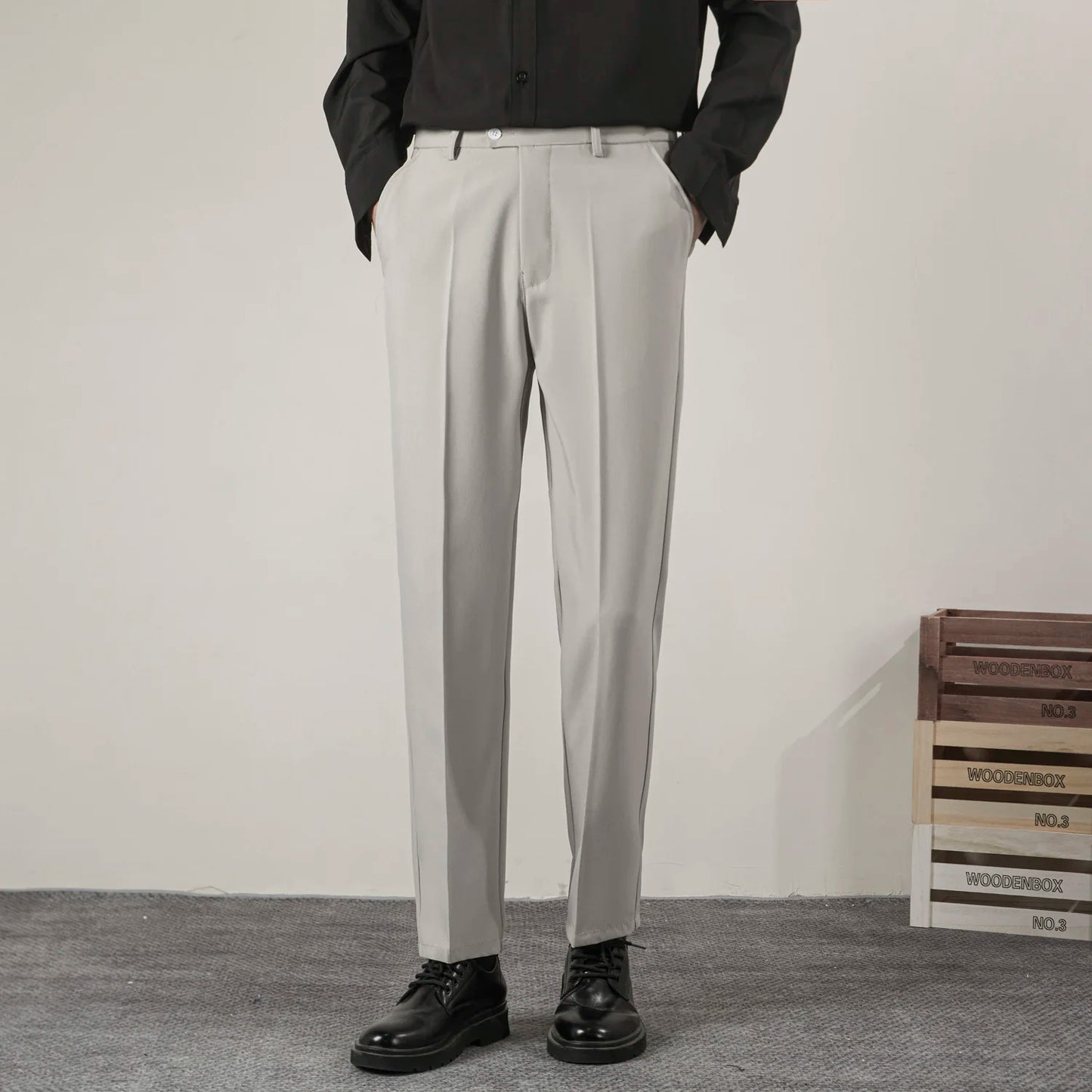 Straight Men Pants Fashion Business Korean Loose Casual White Black Gray