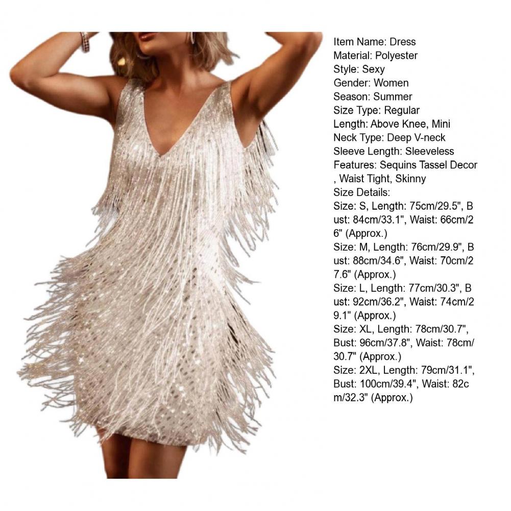 Chic  Elegant Dress Stretchy Tassel Sequins Decor Sexy Bodycon Mini Dress Pure Colors Above Knee Summer Dress Club Wear