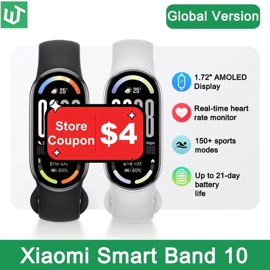 Xiaomi Mi Smart Band 10 Global Version 1.72" AMOLED Health Monitoring 21 Day Battery 5ATM Waterproof Smartwatch Sports Bracelet