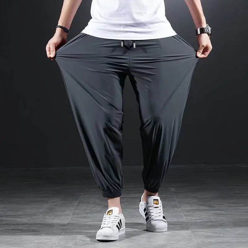 Quick-drying Ice Silk Casual Pants Men's Ultra-thin Elastic Nine-point Pants