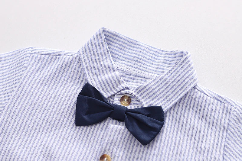 New Summer Kids Boy's Clothes Suits Children Blue Striped Shirt Bib Shorts 2Pcs/Set Gentleman Toddler Baby Tracksuits 0-5 Years