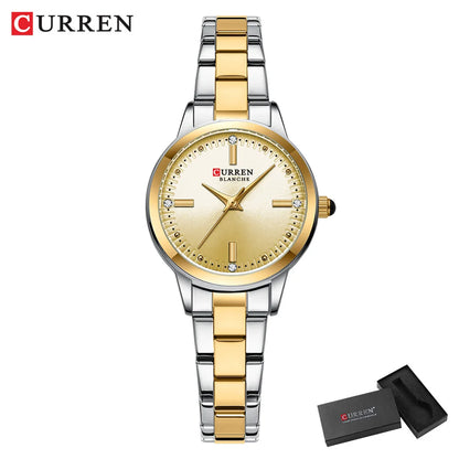 CURREN-Women's Simple Dial Wristwatch, Elegant and Charming Bracelet Quart Watches for Lady, Fashion Brand