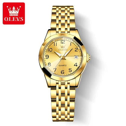 OLEVS 9970 Original Luxury Quartz Watch for Women Rhombus Mirror Digital Dial Calendar Stainless Steel Waterproof Wrist Watches