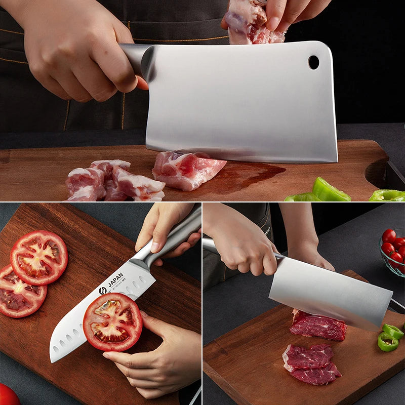 1-7pcs Chef Knife Set Hollow Handle Knife Set Stainless Steel Household Slicing Kitchen