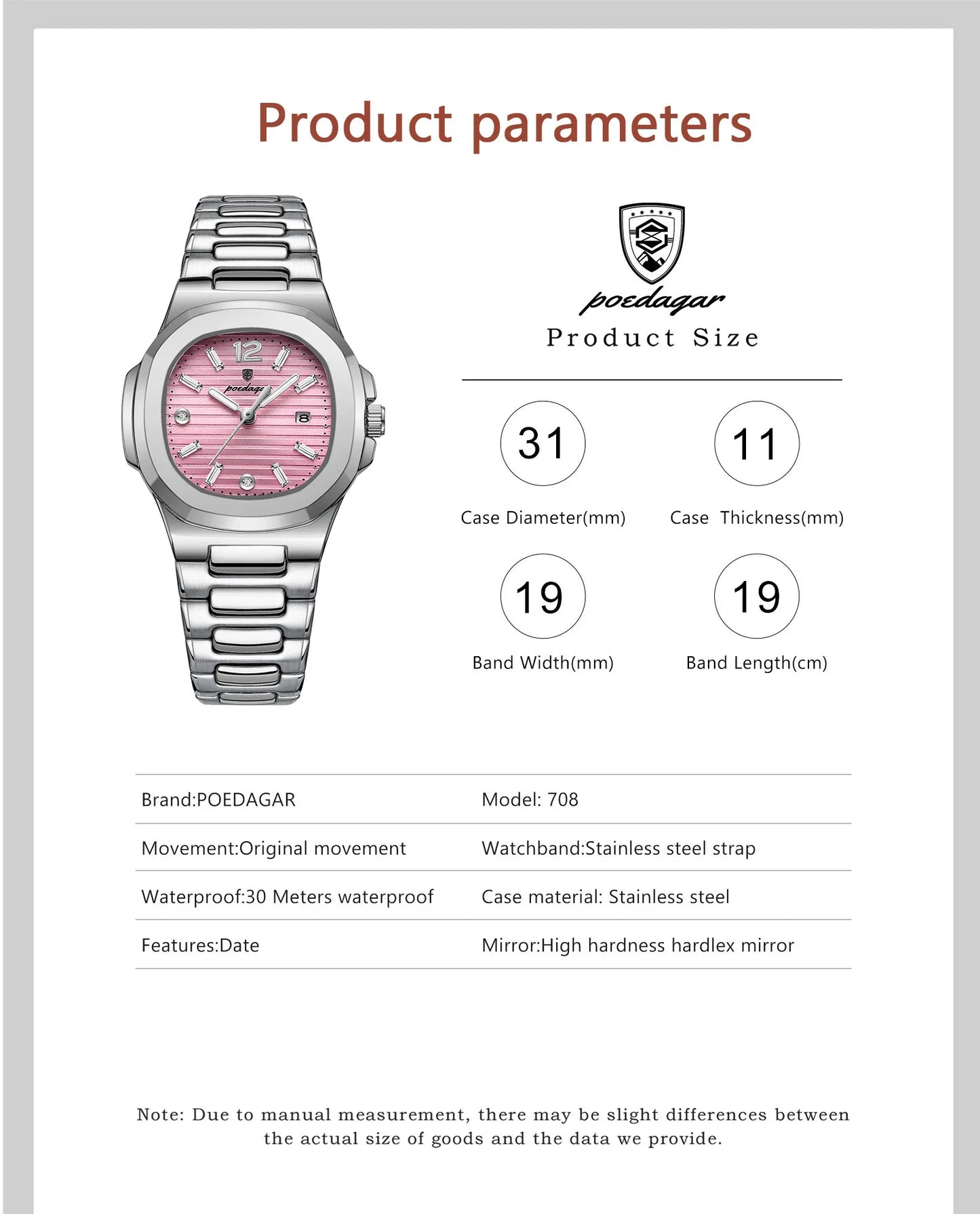 POEDAGAR Square Fashion Woman Wristwatch Luminous Waterproof Date Ladies Watch Luxury High Quality Quartz Women's Watches Reloj