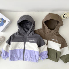 Baby Boys Spring And Autumn Jacket Hooded Letter Zippered Sports Safe Coat Travel Korean Fashion Hip-Hop Soft Casual